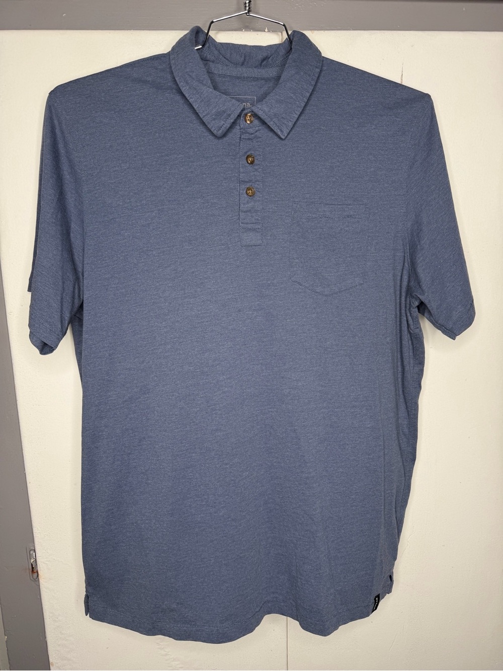 prAna Short Sleeve Polo Shirt Mens Large Heathered Blue Pocket